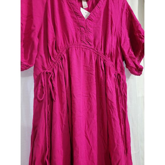 Womens XL Elbow Sleeve Cinch Waist Woven Maternity Dress, Rose Topiary by Ingrid - Picture 5 of 8